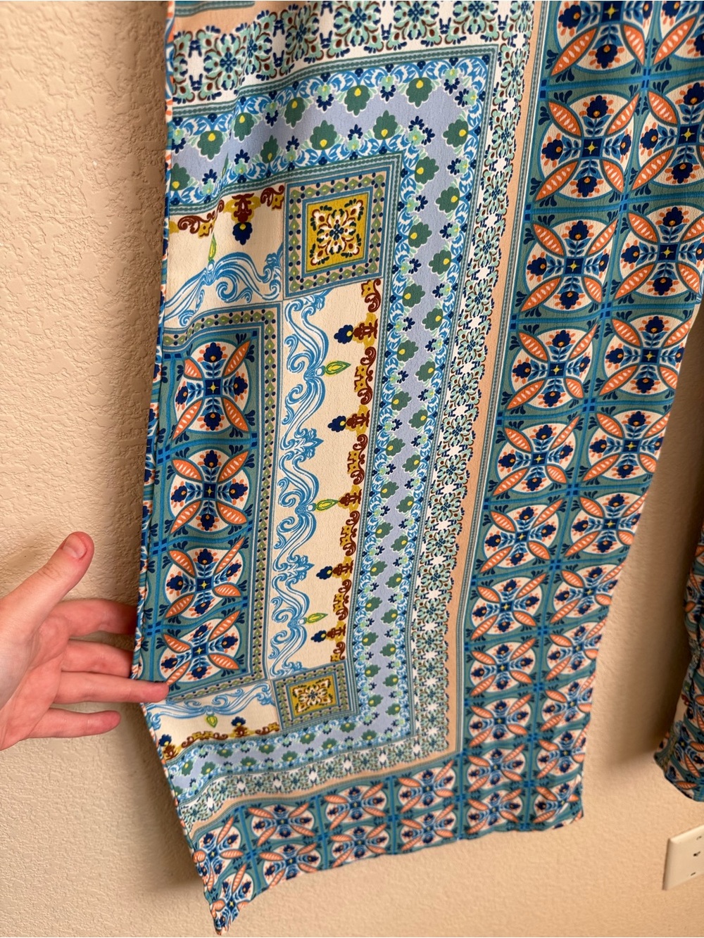 Umgee USA Wide Leg Palazzo Pants L Blue Boho Medallion Tile Print Coastal Flowy - Picture 7 of 14